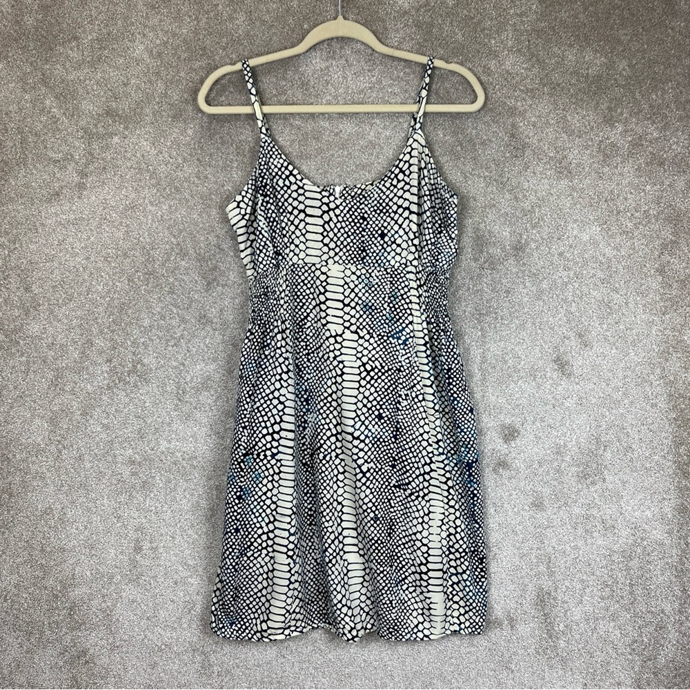 Bali Batiks Dress Womens Medium Blue White Sleeveless Beaded Rayon Zip- 9476*